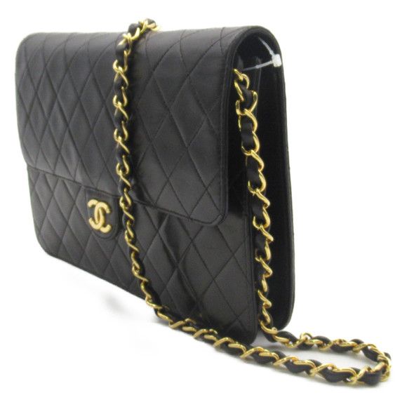 Chanel Bag Lock Push Chain Lambskin Black Matelasse Shoulder - Picture 1 of 10